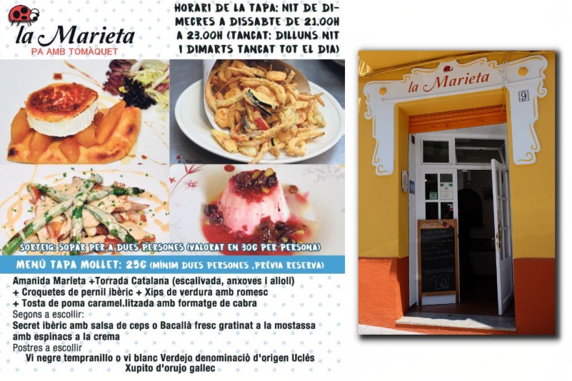 Restaurant La Marieta, Tapa Mollet, íntimo y familiar, aniversarios,cenas románticas, cenas de empresa y celebraciones en Mollet del Vallès, Barcelona